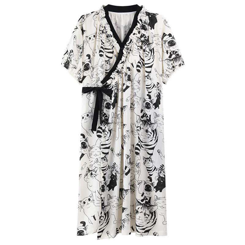 Chemise de nuit rembourrée de style campagnard avec ceinture à nouer et poche