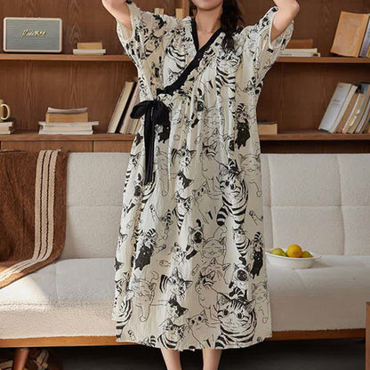 Chemise de nuit rembourrée de style campagnard avec ceinture à nouer et poche