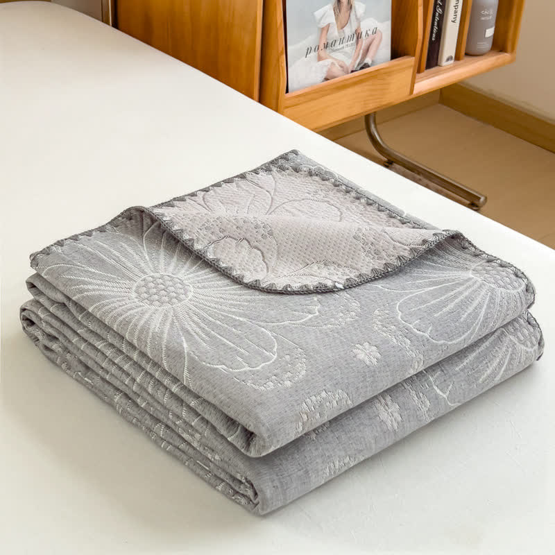 Élégant couvre-lit réversible en gaze de coton à motif floral