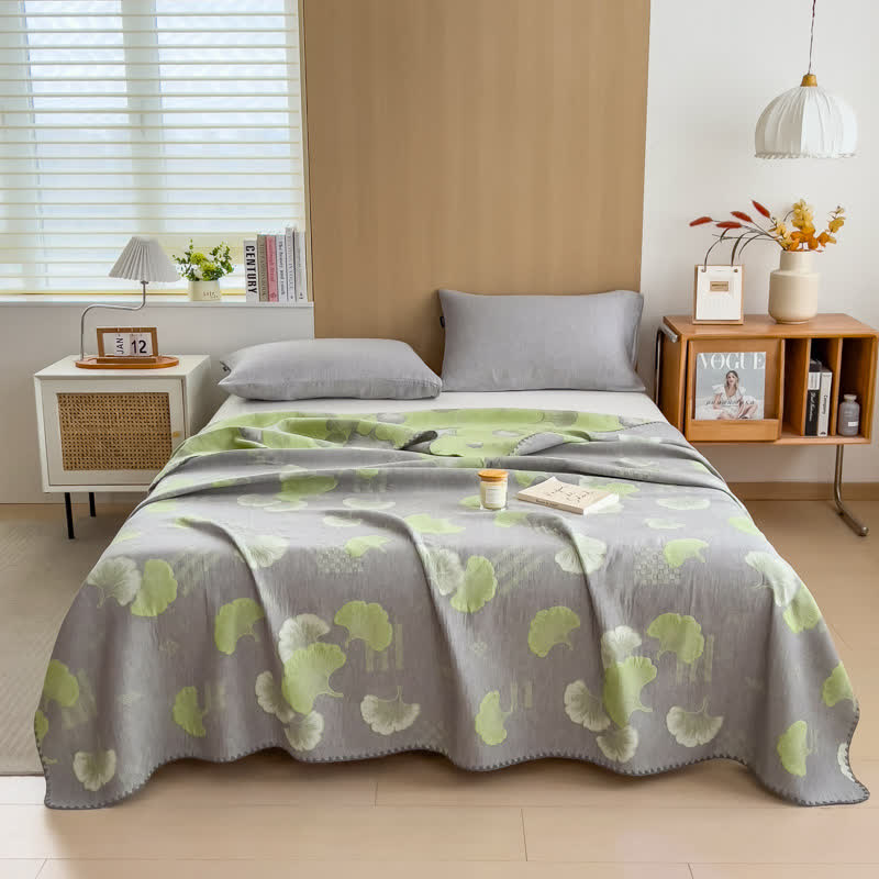 Couette réversible en gaze de coton avec feuilles de ginkgo