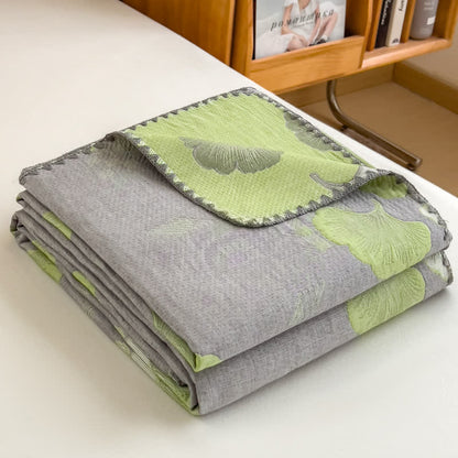 Couette réversible en gaze de coton avec feuilles de ginkgo