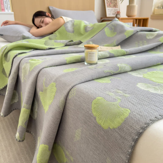 Couette réversible en gaze de coton avec feuilles de ginkgo