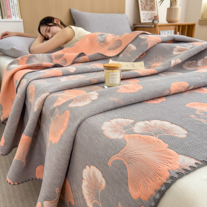 Couette réversible en gaze de coton avec feuilles de ginkgo