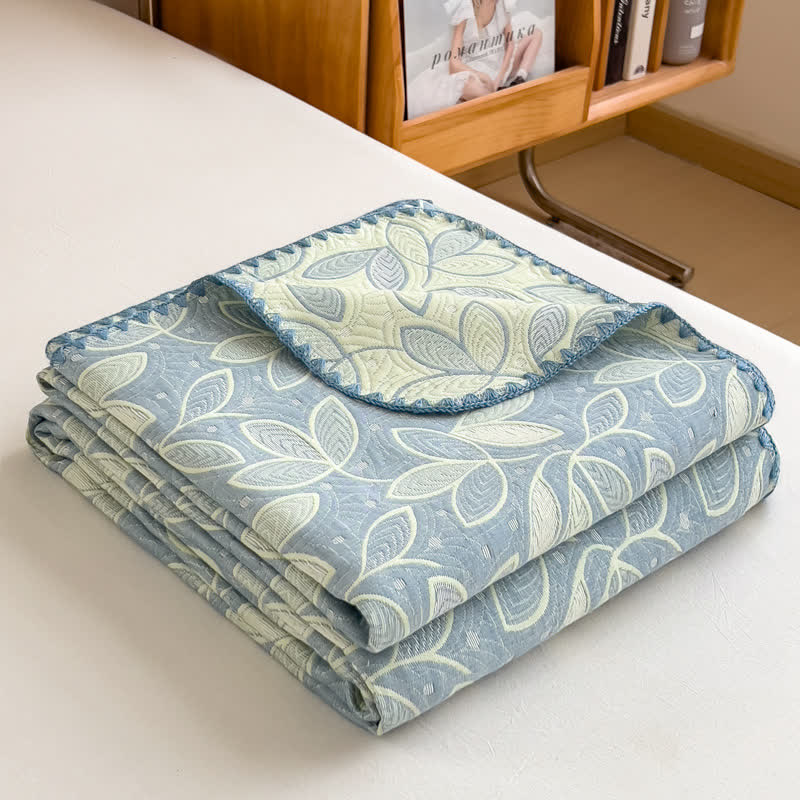 Élégant couvre-lit réversible en gaze de coton à motifs de feuilles