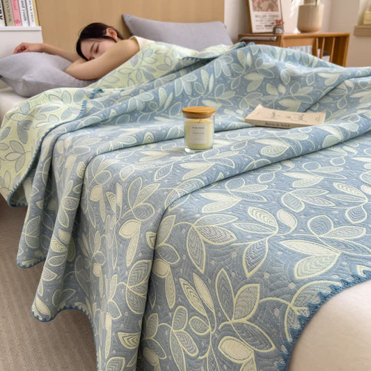 Élégant couvre-lit réversible en gaze de coton à motifs de feuilles