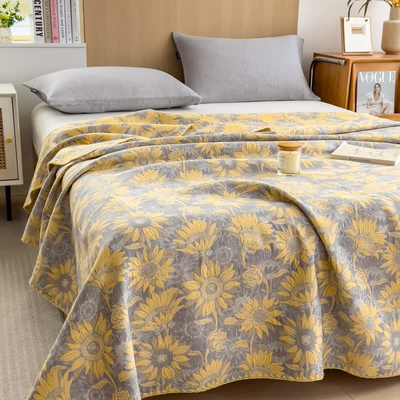 Couette réversible en gaze de coton à imprimé tournesol