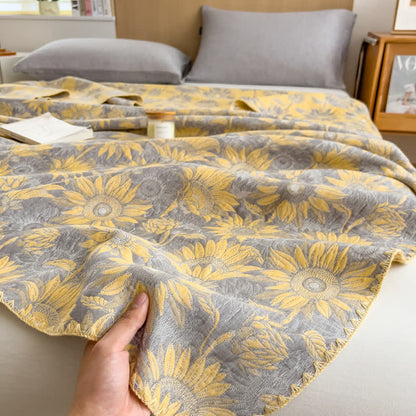 Couette réversible en gaze de coton à imprimé tournesol