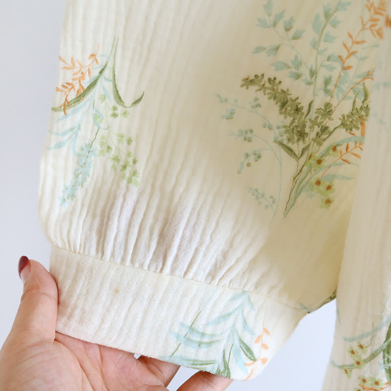 Chemise de nuit à manches longues en gaze de coton végétal avec poche