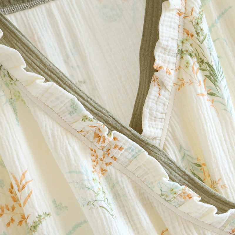 Chemise de nuit à manches longues en gaze de coton végétal avec poche