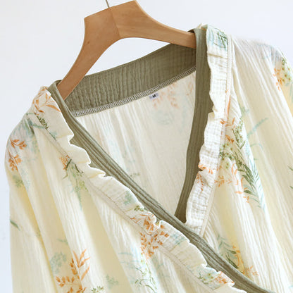 Chemise de nuit à manches longues en gaze de coton végétal avec poche