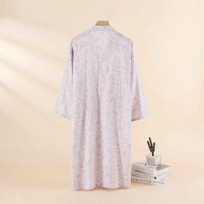 Chemise de nuit en gaze de coton à motif floral