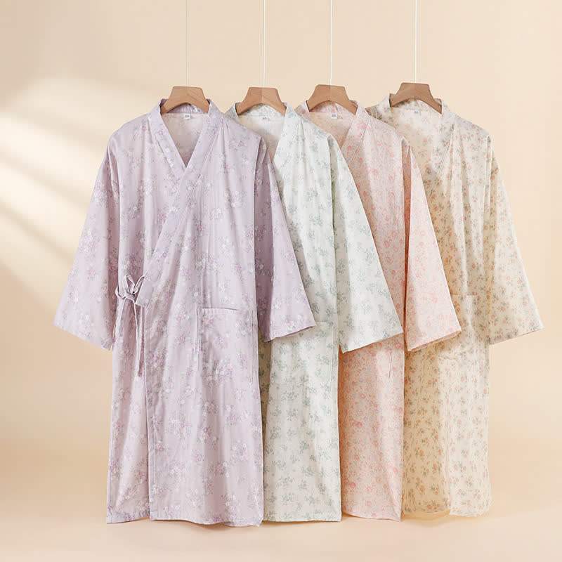 Chemise de nuit en gaze de coton à motif floral
