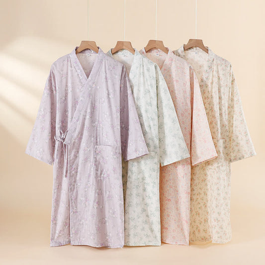 Chemise de nuit en gaze de coton à motif floral