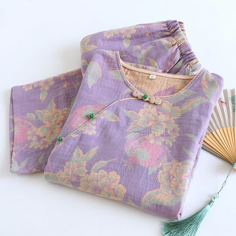 Ensemble de vêtements d'intérieur élégant en coton jacquard teint en fil de style vintage