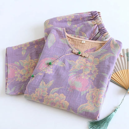 Ensemble de vêtements d'intérieur élégant en coton jacquard teint en fil de style vintage