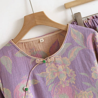 Ensemble de vêtements d'intérieur élégant en coton jacquard teint en fil de style vintage