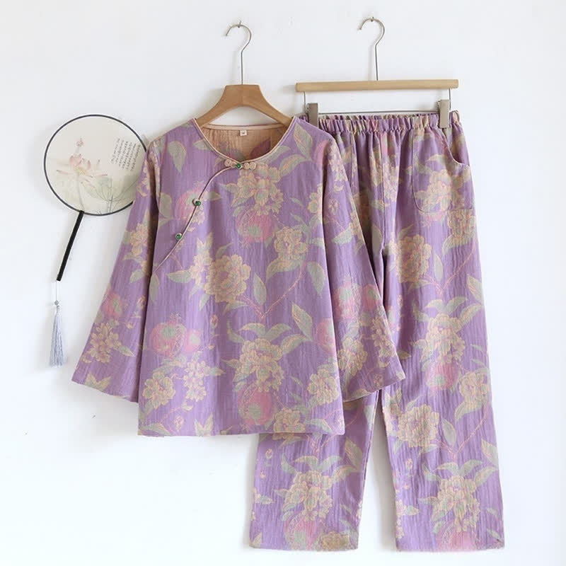 Ensemble de vêtements d'intérieur élégant en coton jacquard teint en fil de style vintage