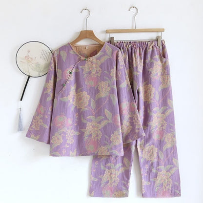 Ensemble de vêtements d'intérieur élégant en coton jacquard teint en fil de style vintage
