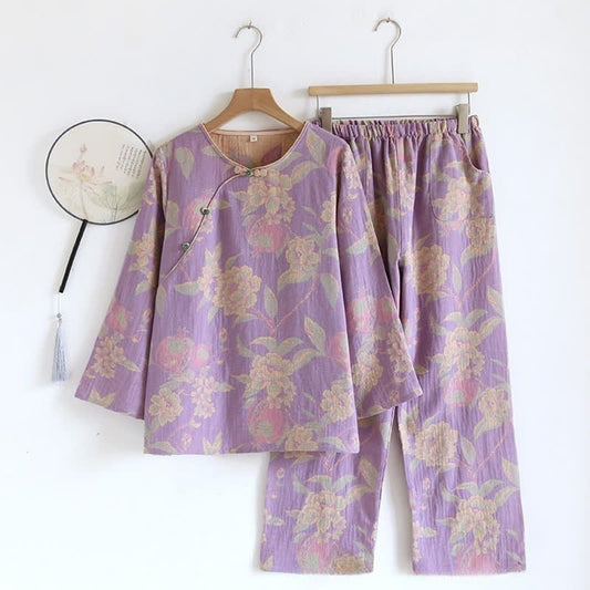 Ensemble de vêtements d'intérieur élégant en coton jacquard teint en fil de style vintage
