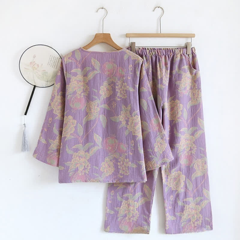 Ensemble de vêtements d'intérieur élégant en coton jacquard teint en fil de style vintage