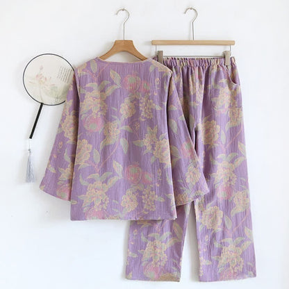 Ensemble de vêtements d'intérieur élégant en coton jacquard teint en fil de style vintage