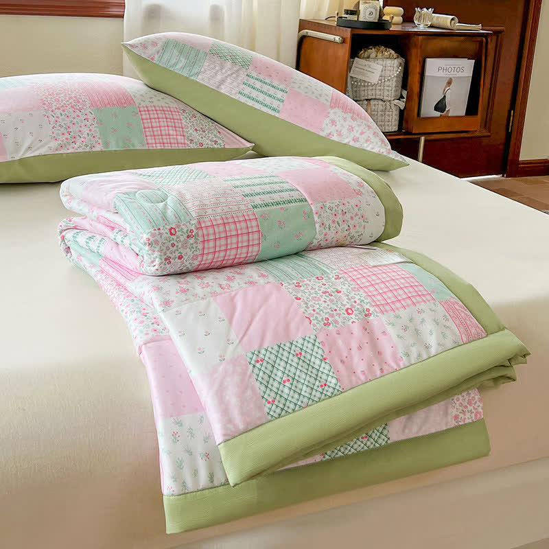 Couverture d'été patchwork à motif floral et gaze double épaisseur - 220cm x 240cm - image 1