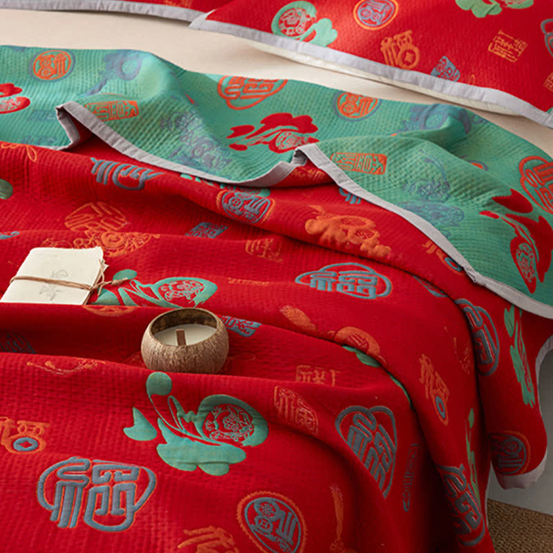 Couverture en gaze de coton pur à double épaisseur avec couette réversible de bon augure