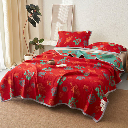 Couverture en gaze de coton pur à double épaisseur avec couette réversible de bon augure