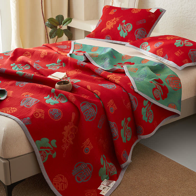 Couverture en gaze de coton pur à double épaisseur avec couette réversible de bon augure