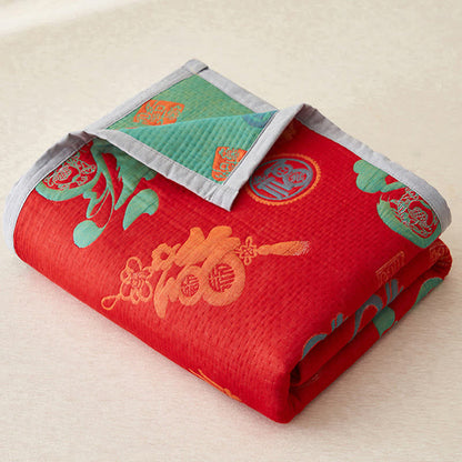 Couverture en gaze de coton pur à double épaisseur avec couette réversible de bon augure