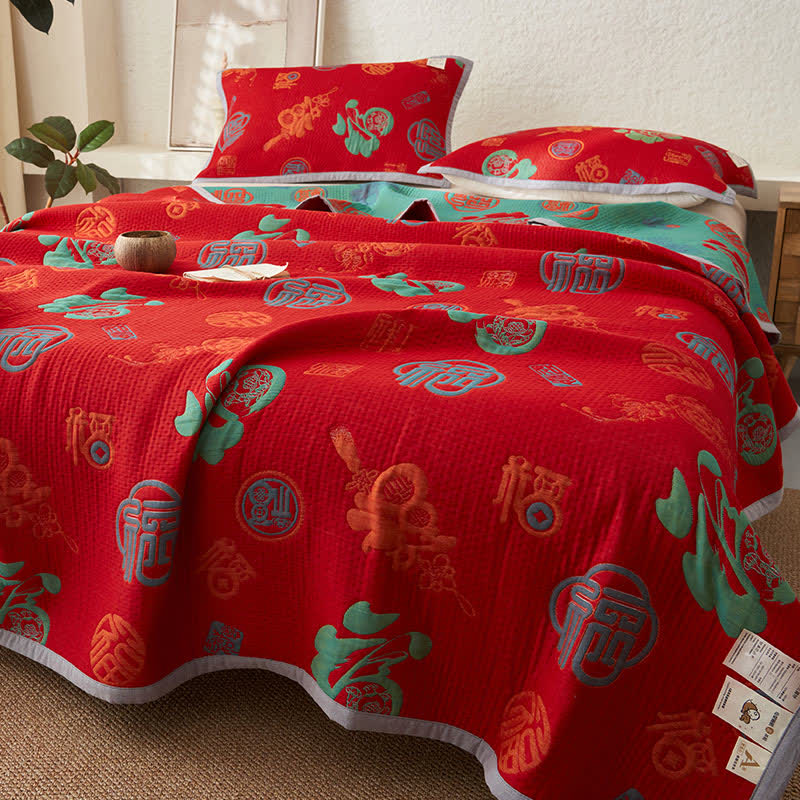 Couverture en gaze de coton pur à double épaisseur avec couette réversible de bon augure