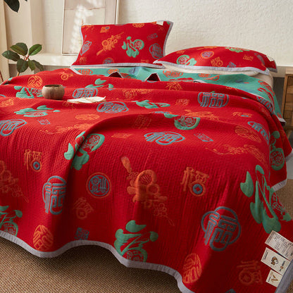 Couverture en gaze de coton pur à double épaisseur avec couette réversible de bon augure