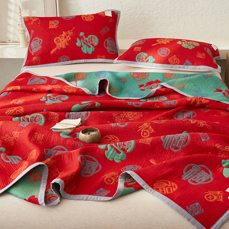 Couverture en gaze de coton pur à double épaisseur avec couette réversible de bon augure