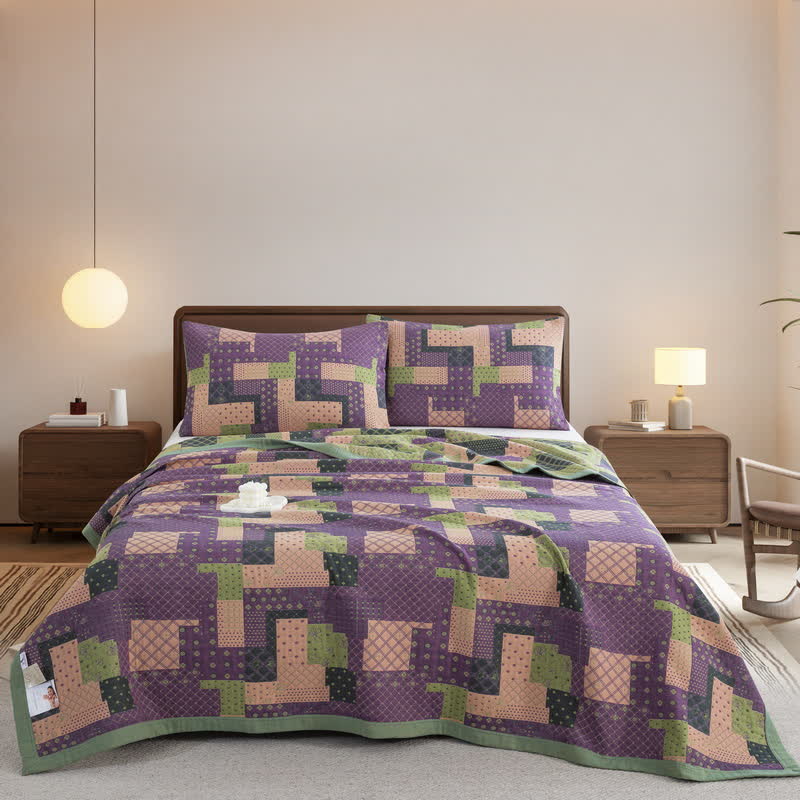 Couvre-lit jacquard en gaze de coton patchwork vintage