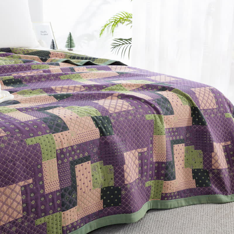Couvre-lit jacquard en gaze de coton patchwork vintage