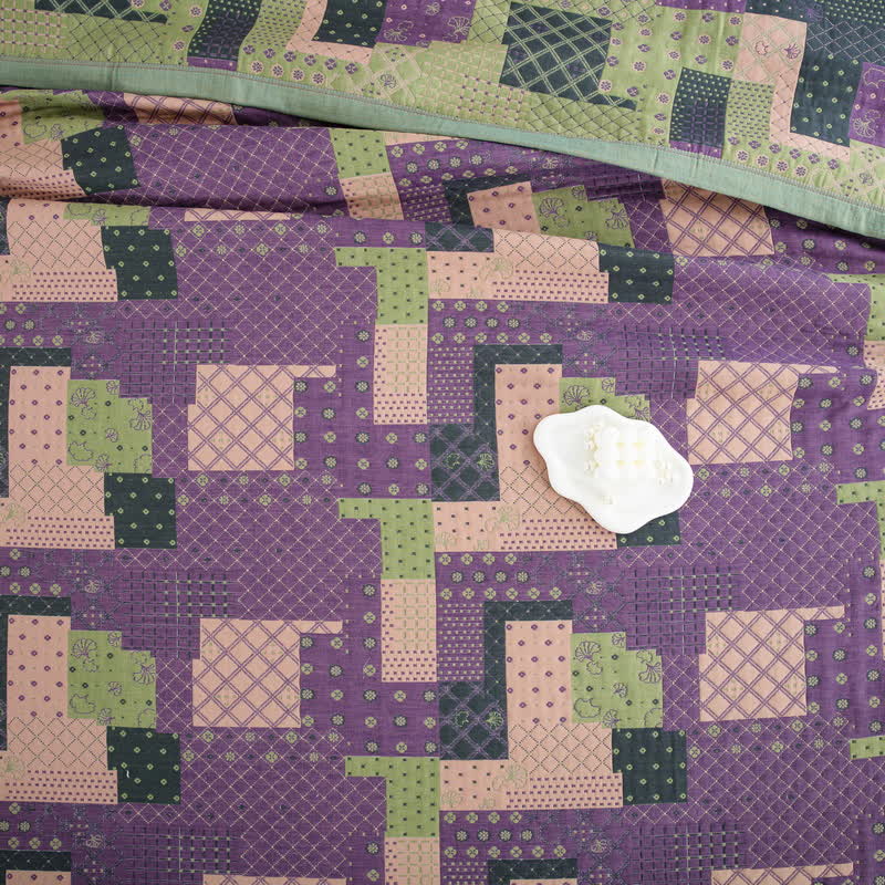 Couvre-lit jacquard en gaze de coton patchwork vintage