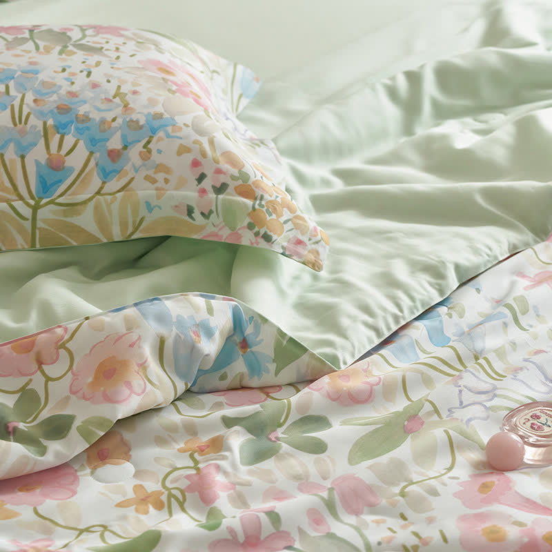 Parure de lit d'été élégante à motif floral (4 pièces)