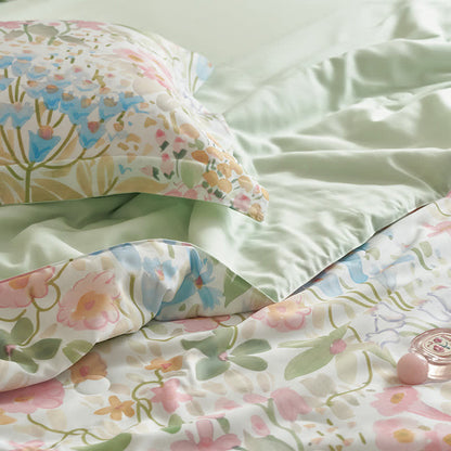 Parure de lit d'été élégante à motif floral (4 pièces)
