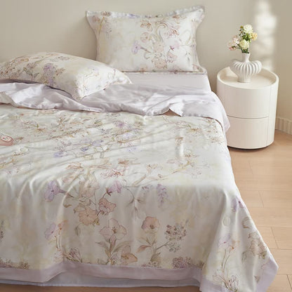 Parure de lit d'été douce avec motif floral frais (4 pièces)