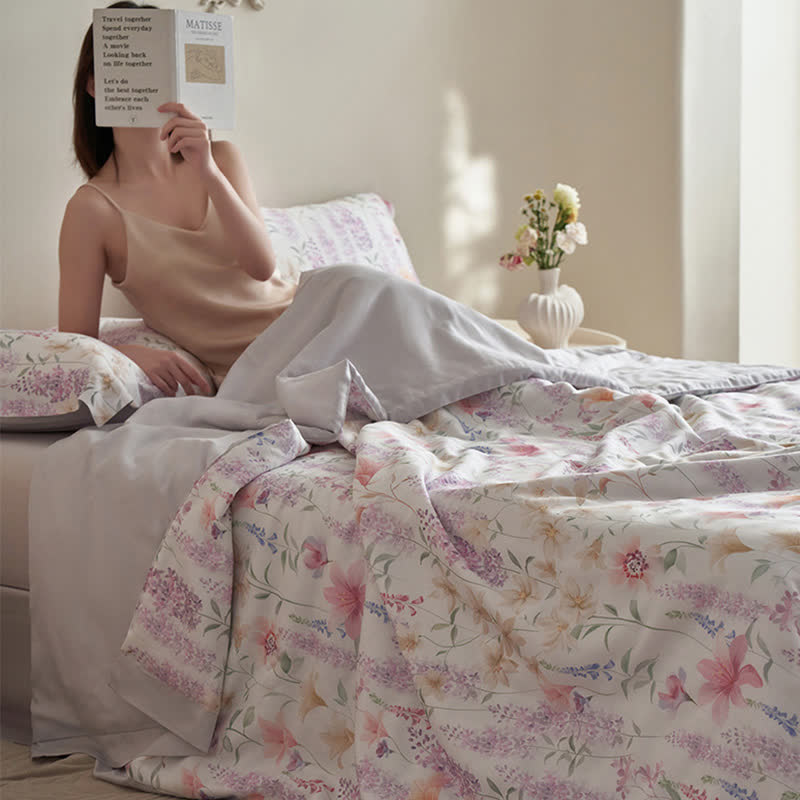 Parure de lit d'été rustique lavande (4 pièces)