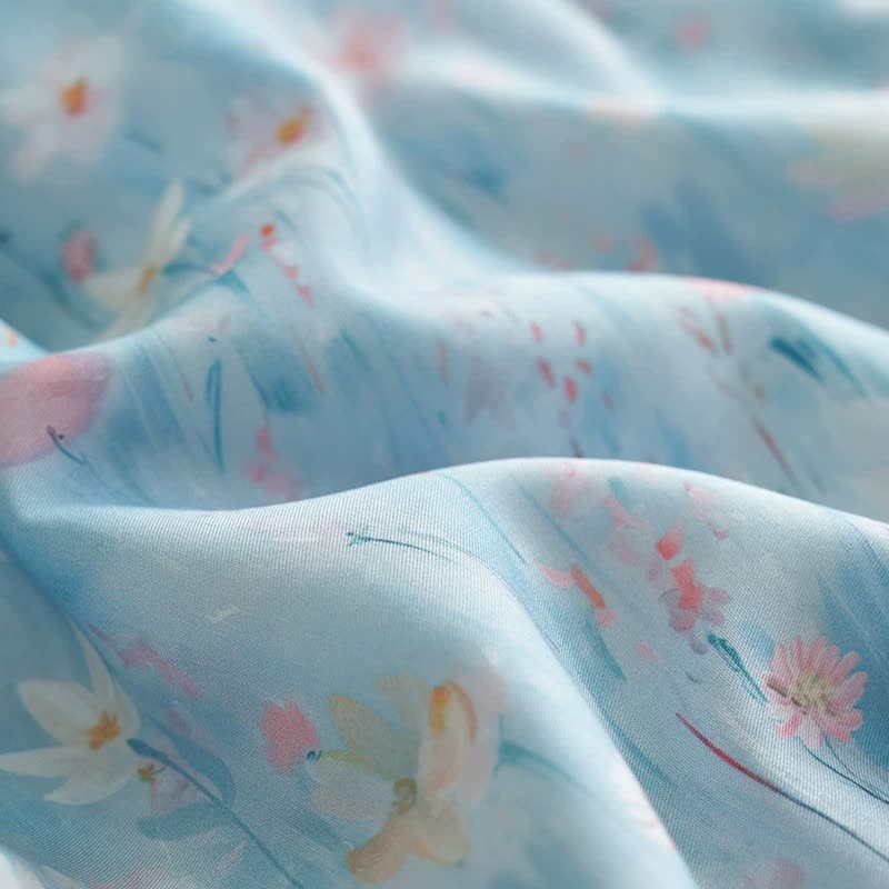 Parure de lit florale d'été bleu pastoral (4 pièces)