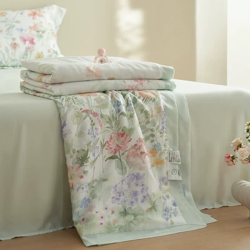 Parure de lit d'été douce avec motif floral pastoral (4 pièces)