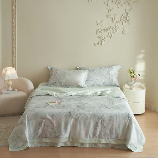 Parure de lit d'été élégante avec imprimé bambou (4 pièces)