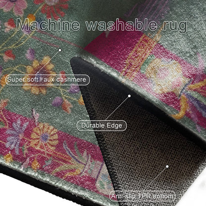Tapis antidérapant et lavable à motif floral oriental