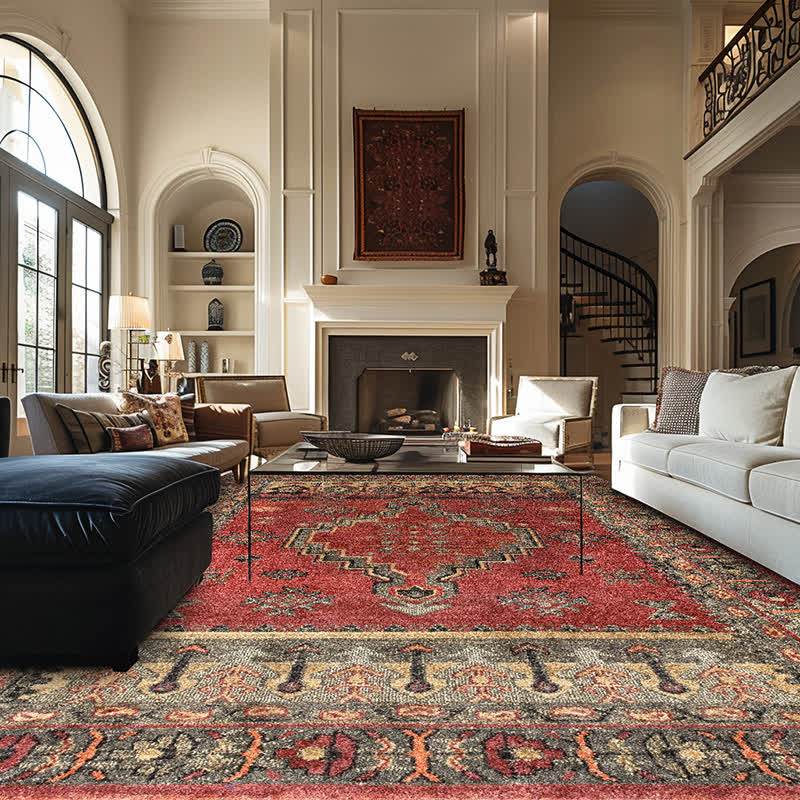 Tapis décoratif antidérapant à motifs géométriques persans