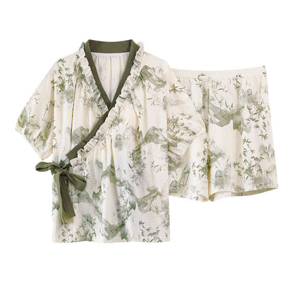 Ensemble pyjama à manches courtes en imprimé bambou avec soutien-gorge