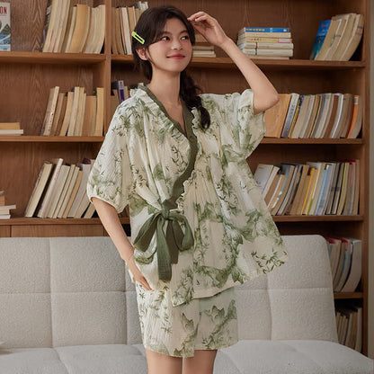Ensemble pyjama à manches courtes en imprimé bambou avec soutien-gorge