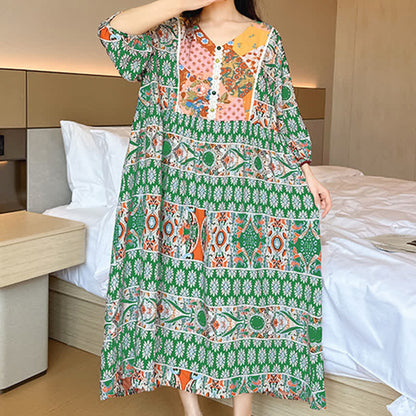 Chemise de nuit ethnique à manches longues grande taille