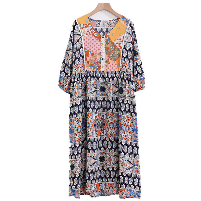 Chemise de nuit ethnique à manches longues grande taille