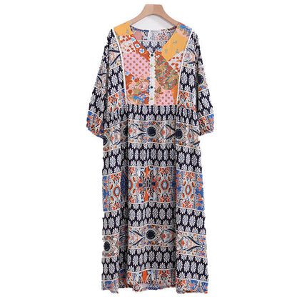 Chemise de nuit ethnique à manches longues grande taille